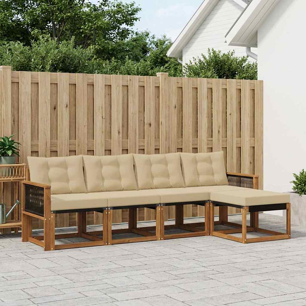 vidaXL Conjunto de sofás de exterior 5 uds. Natural y Beige
