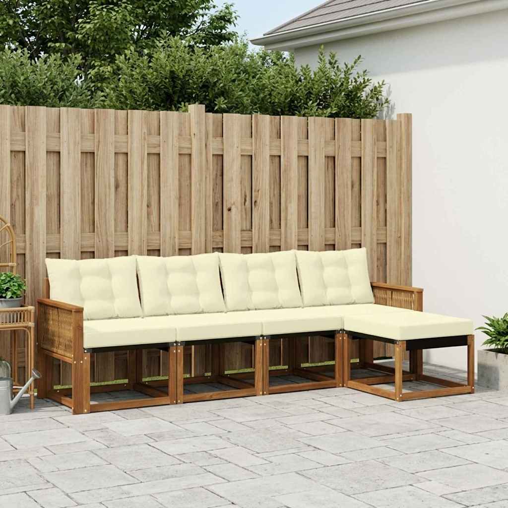 vidaXL Conjunto de sofás de exterior 5 uds. Natural y Crema