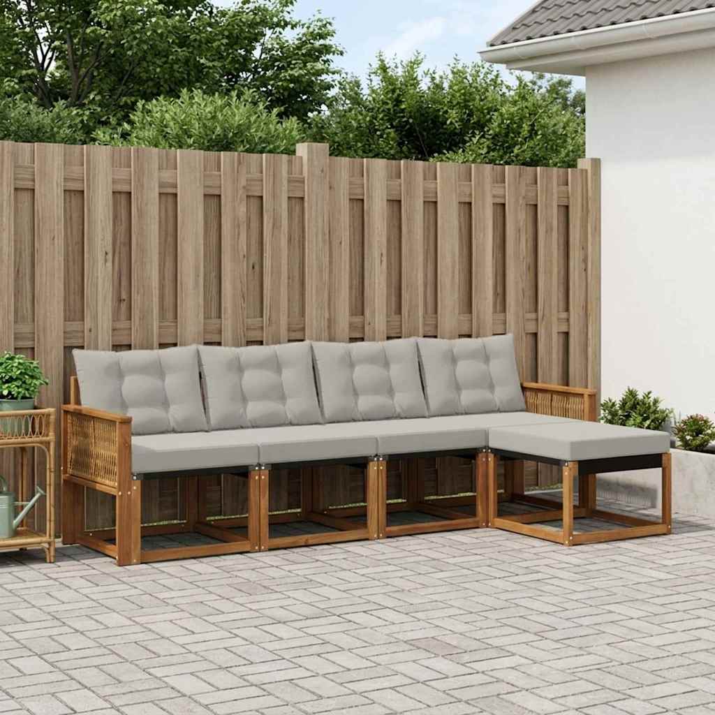 vidaXL Conjunto de sofás de exterior 5 uds. Natural y Gris Claro