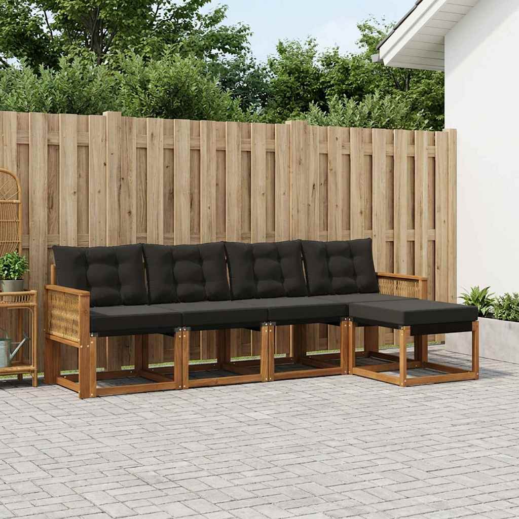 vidaXL Conjunto de sofás de exterior 5 uds. Natural y negro