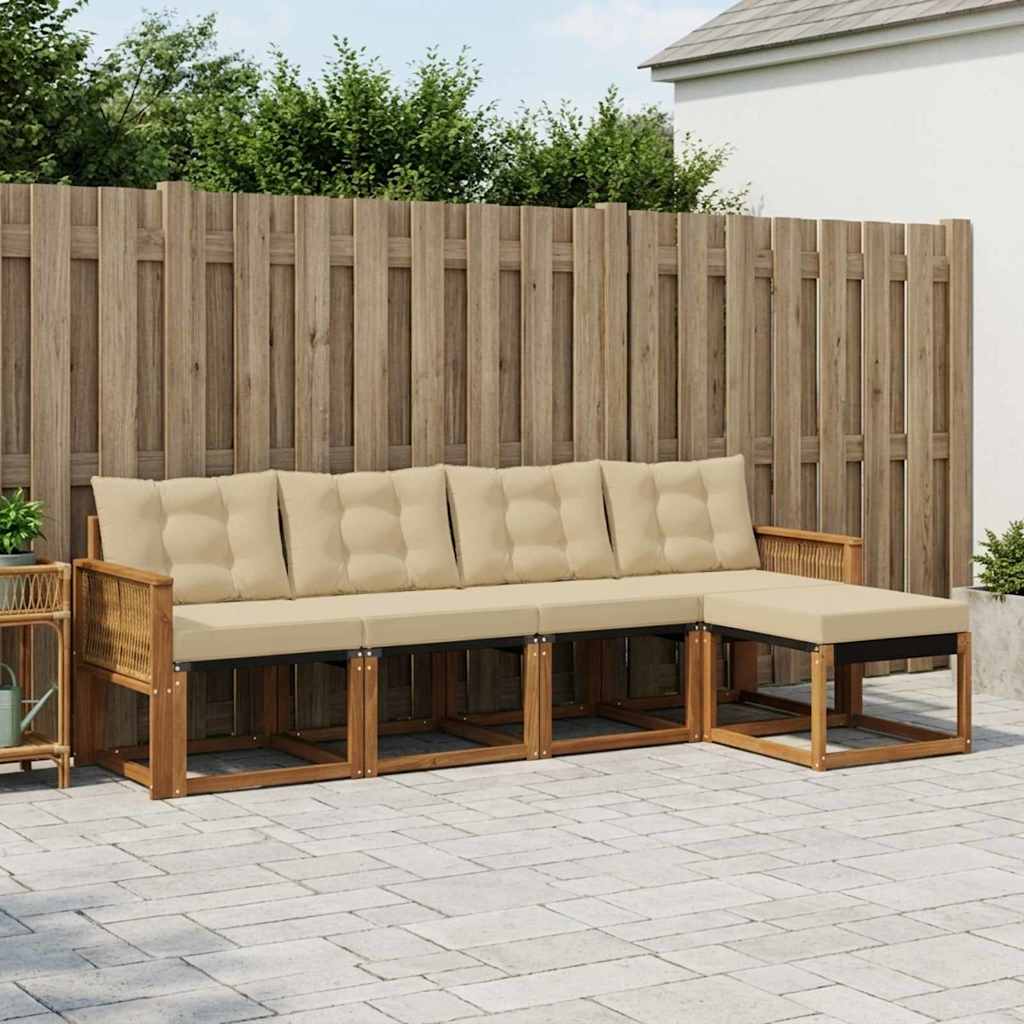 vidaXL Conjunto de sofás de exterior 5 uds. Natural y Beige