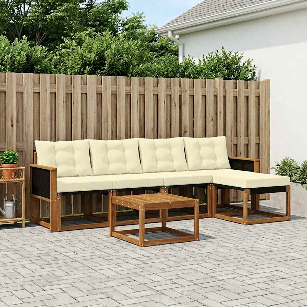 vidaXL Conjunto de sofás de exterior 6 uds. Natural y Crema
