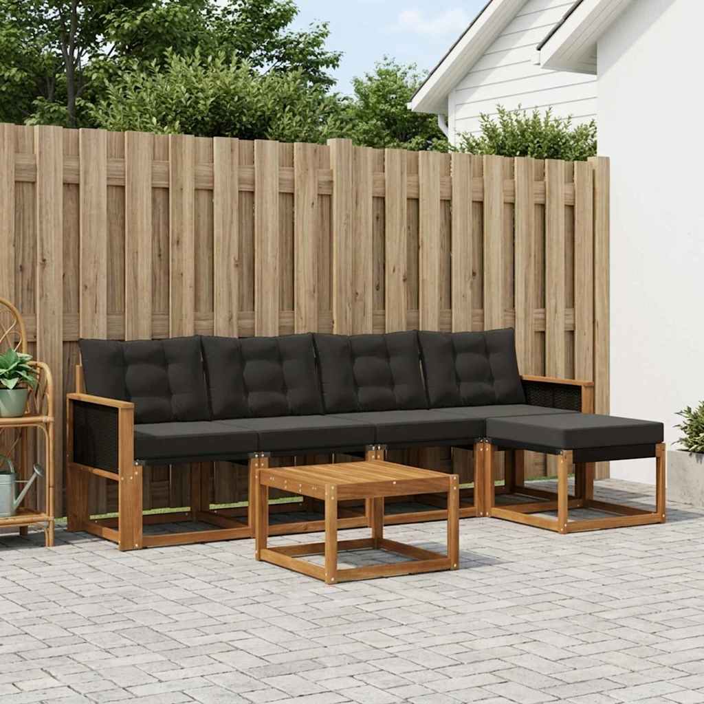 vidaXL Conjunto de sofás de exterior 6 uds. Natural y negro