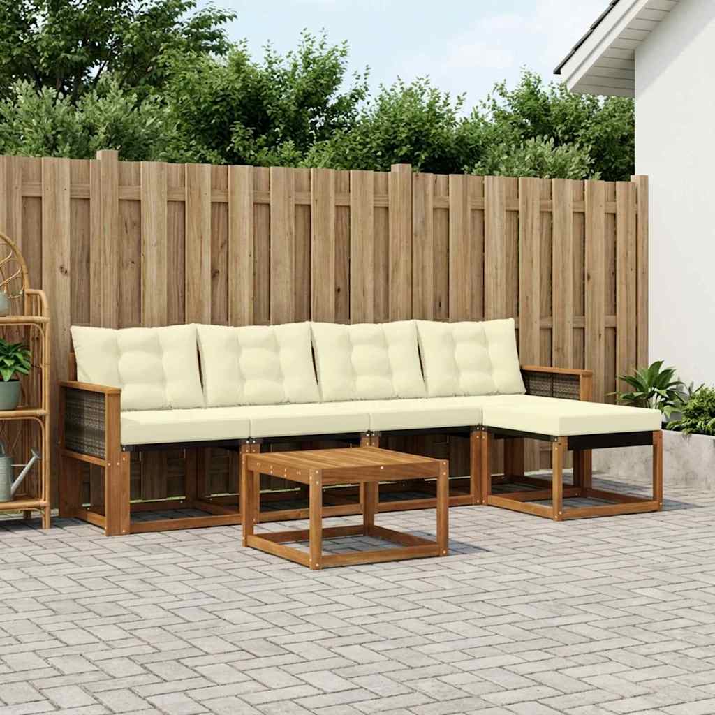 vidaXL Conjunto de sofás de exterior 6 uds. Natural y Crema