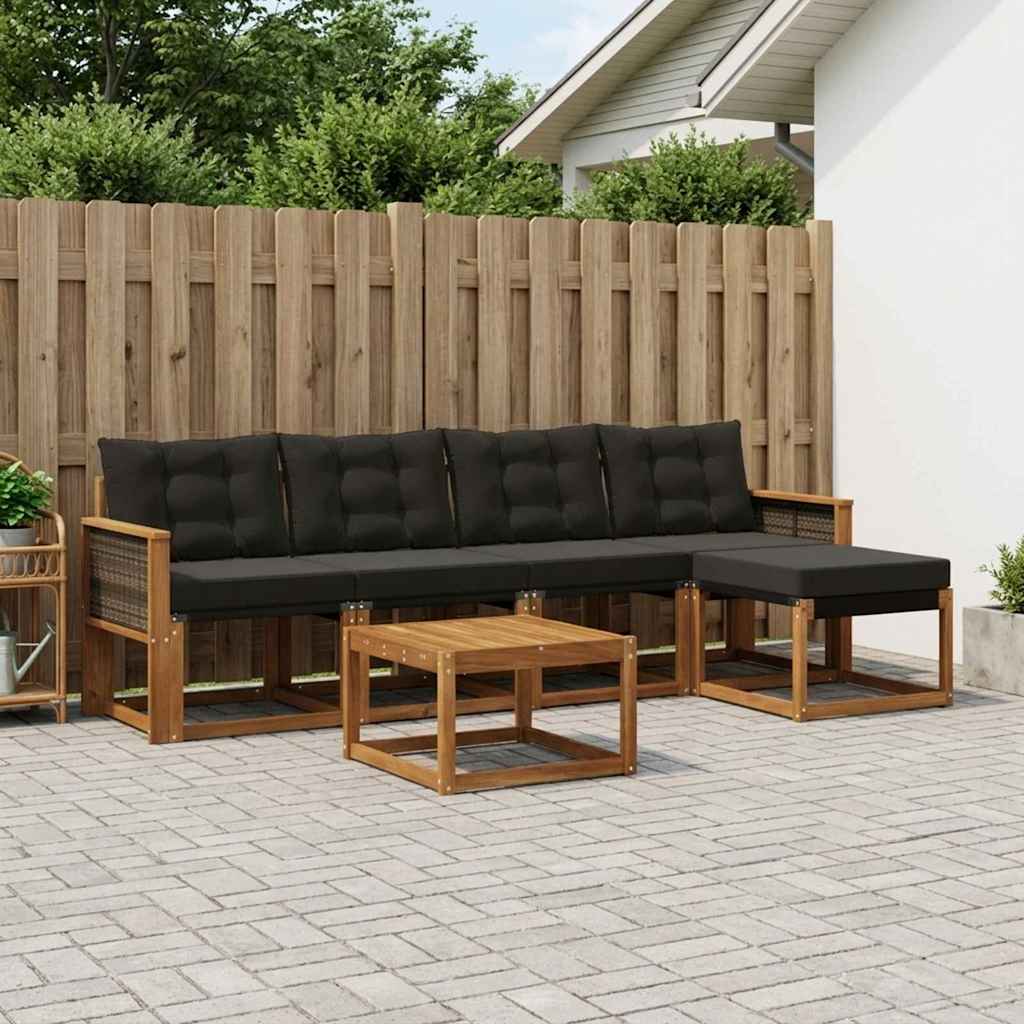 vidaXL Conjunto de sofás de exterior 6 uds. Natural y negro