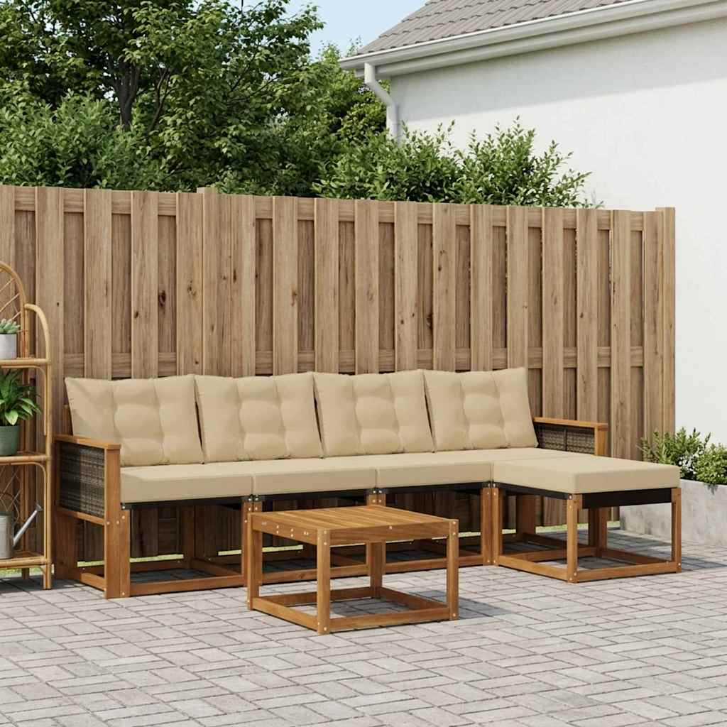 vidaXL Conjunto de sofás de exterior 6 uds. Natural y Beige