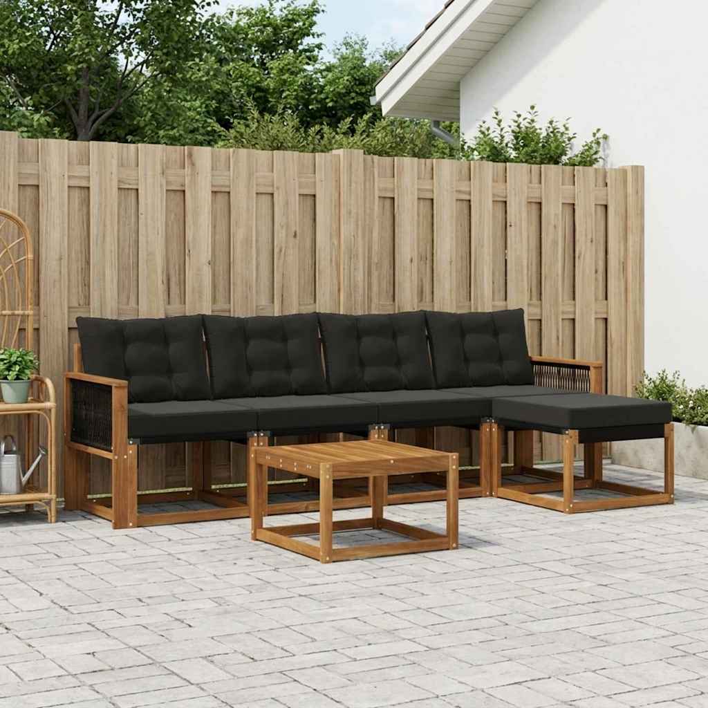 vidaXL Conjunto de sofás de exterior 6 uds. Natural y negro