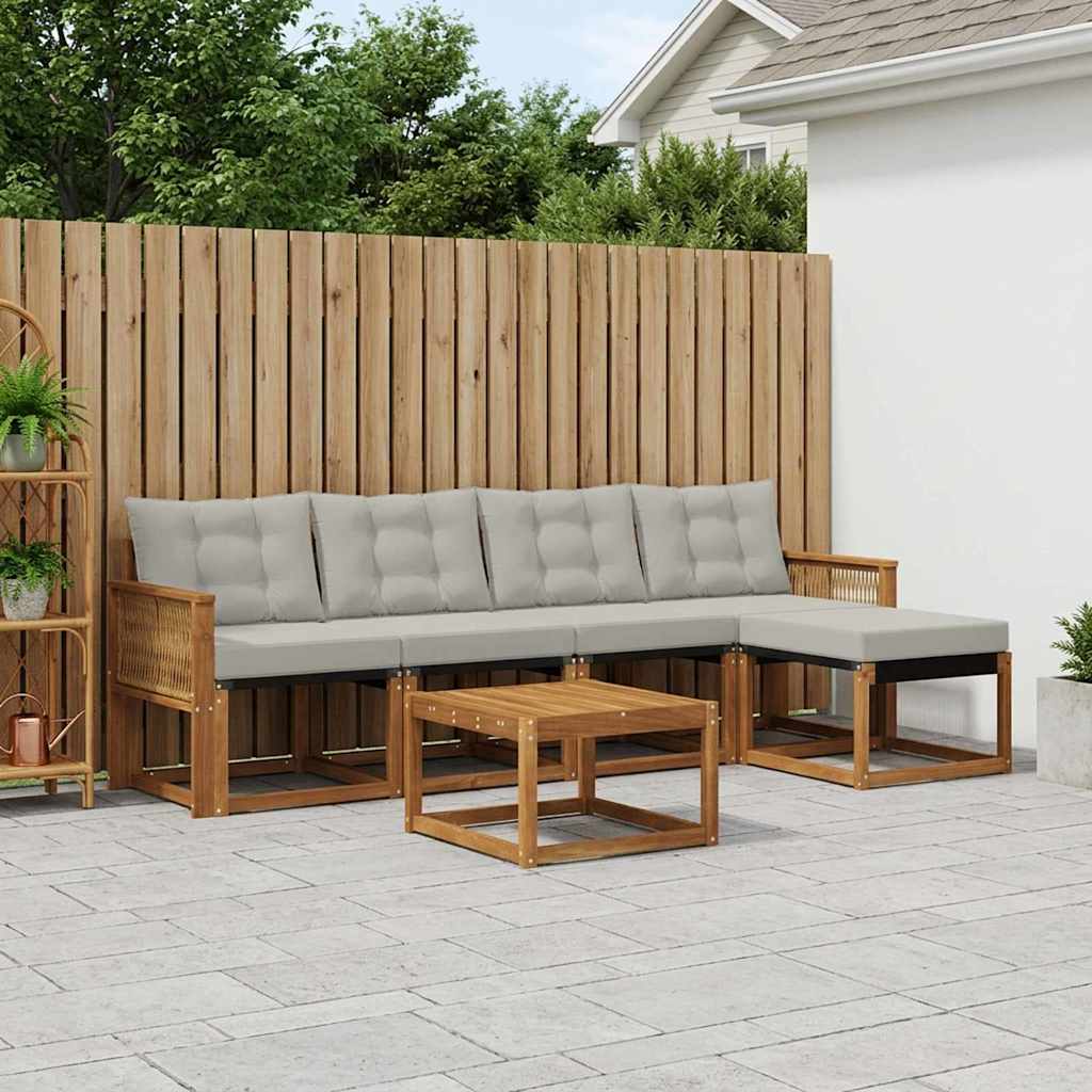 vidaXL Conjunto de sofás de exterior 6 uds. Natural y Gris Claro