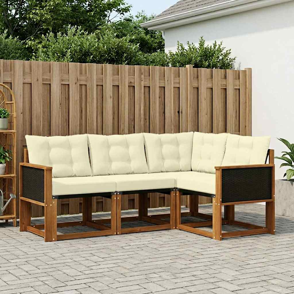 vidaXL Conjunto de sofás de exterior 4 uds. Natural y Crema