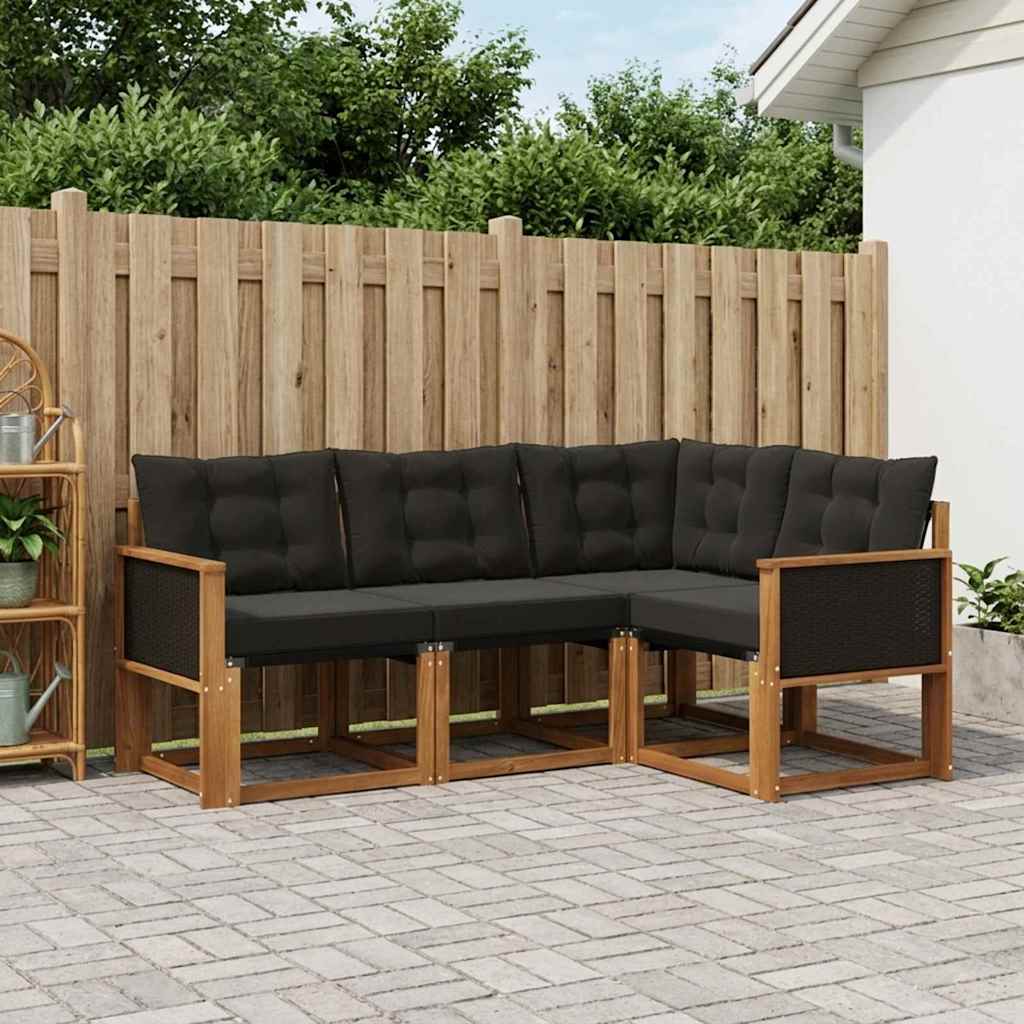 vidaXL Conjunto de sofás de exterior 4 uds. Natural y negro