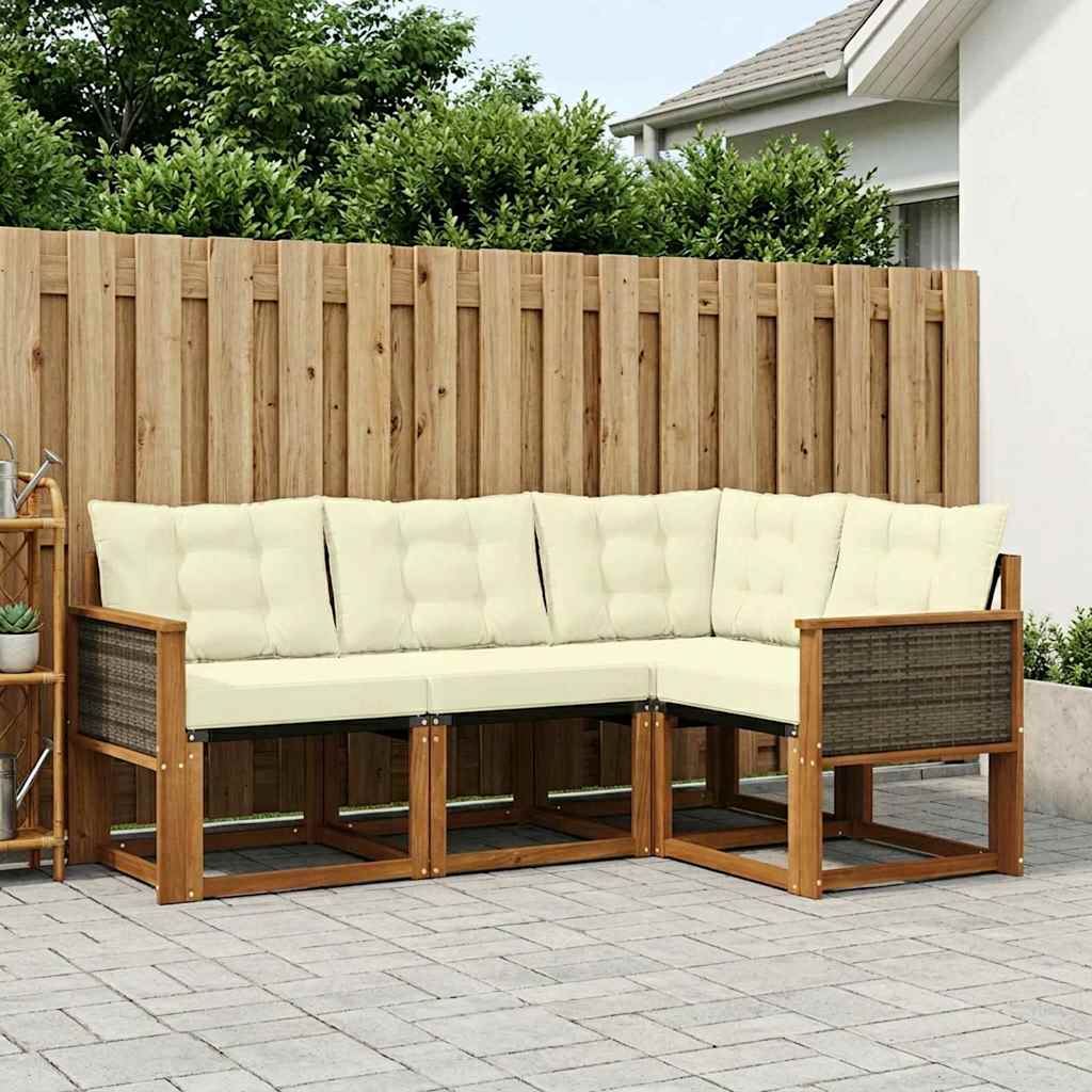 vidaXL Conjunto de sofás de exterior 4 uds. Natural y Crema