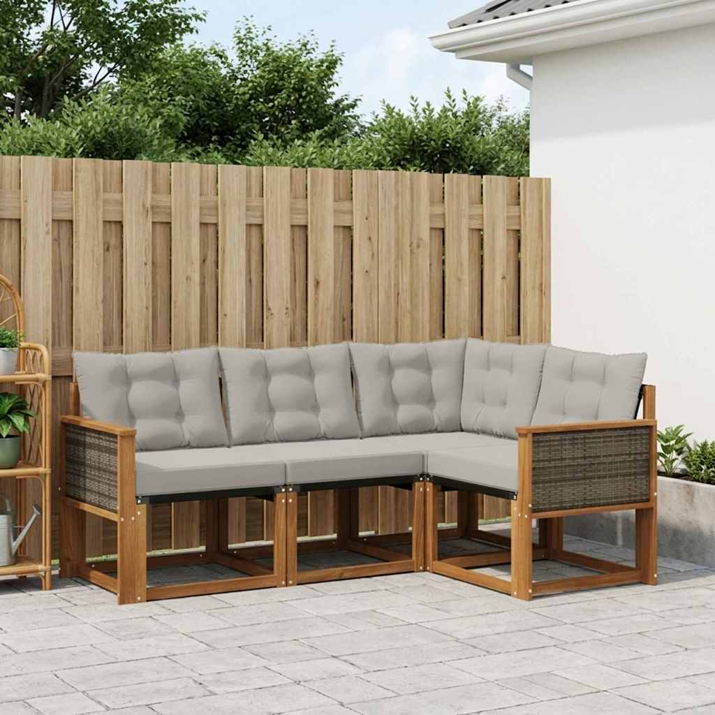 vidaXL Conjunto de sofás de exterior 4 uds. Natural y Gris Claro
