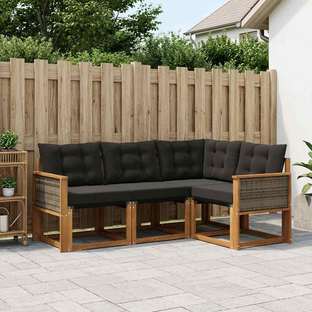 vidaXL Conjunto de sofás de exterior 4 uds. Natural y negro