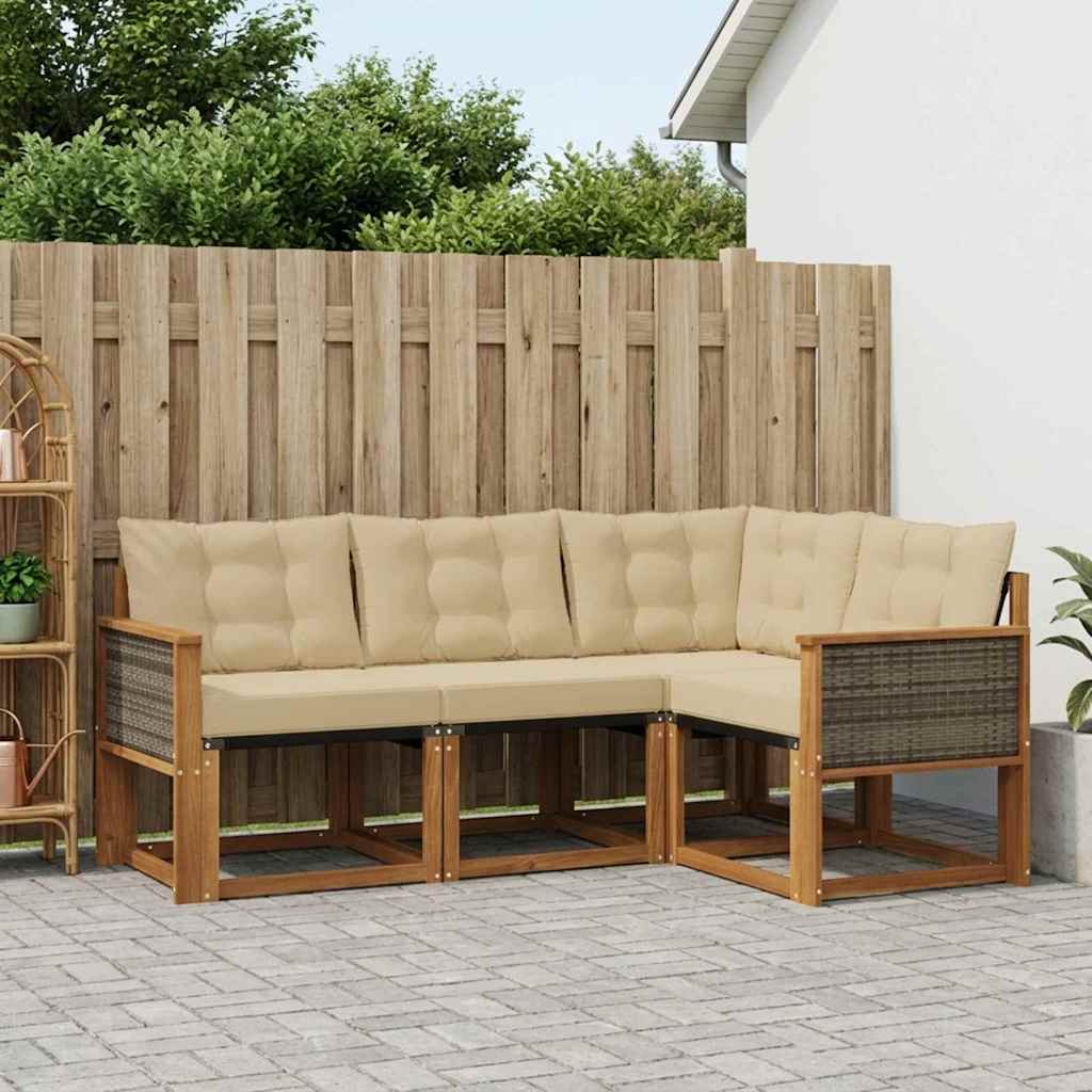 vidaXL Conjunto de sofás de exterior 4 uds. Natural y Beige