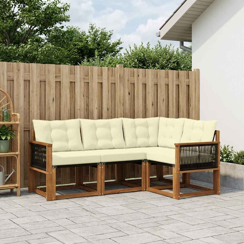 vidaXL Conjunto de sofás de exterior 4 uds. Natural y Crema