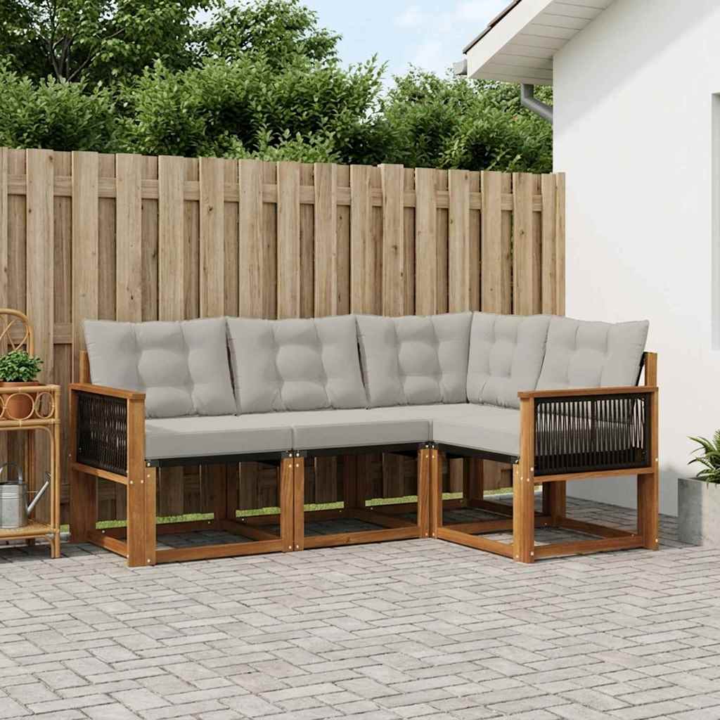 vidaXL Conjunto de sofás de exterior 4 uds. Natural y Gris Claro