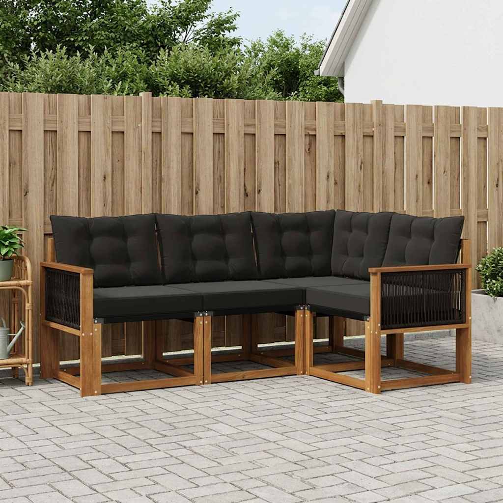 vidaXL Conjunto de sofás de exterior 4 uds. Natural y negro