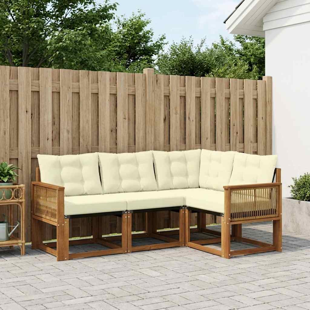 vidaXL Conjunto de sofás de exterior 4 uds. Natural y Crema
