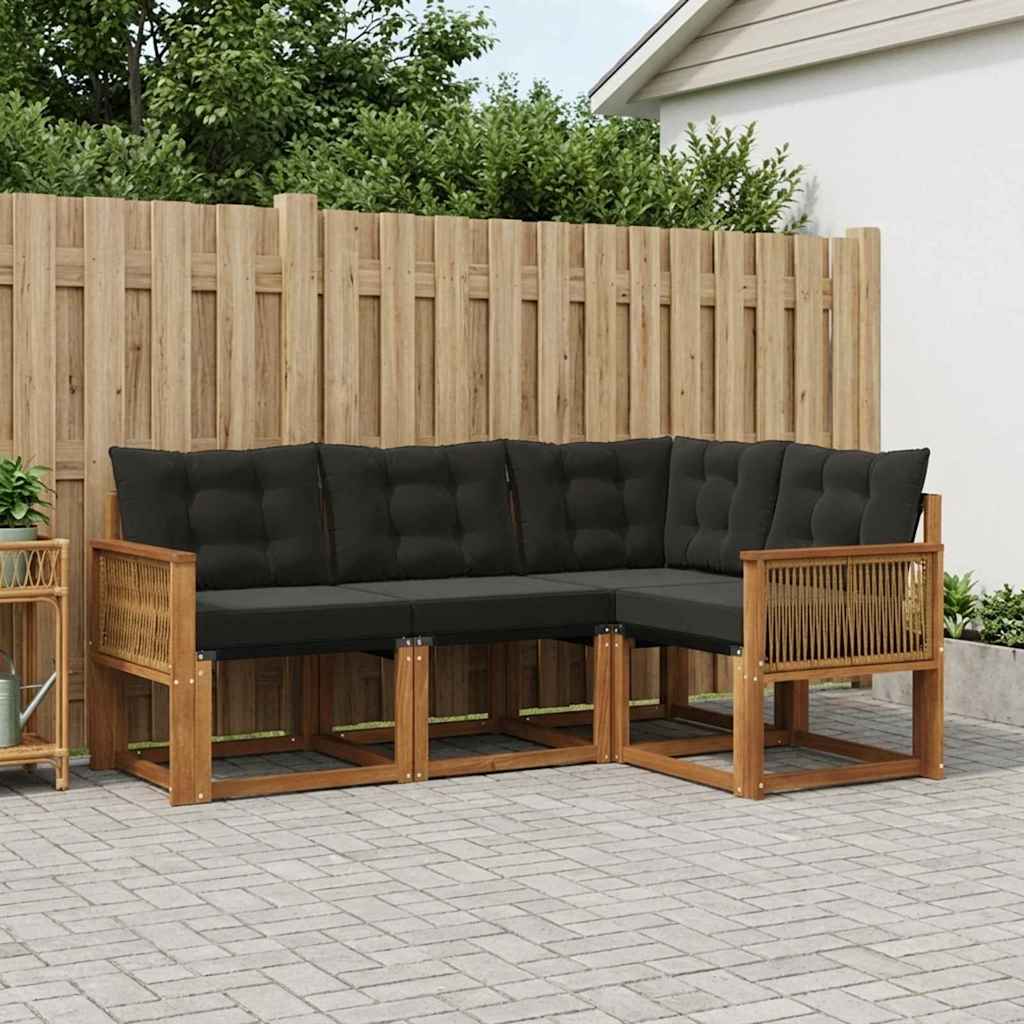 vidaXL Conjunto de sofás de exterior 4 uds. Natural y negro