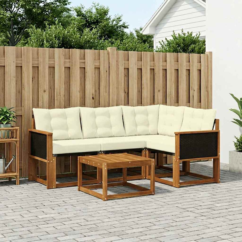 vidaXL Conjunto de sofás de exterior 5 uds. Natural y Crema