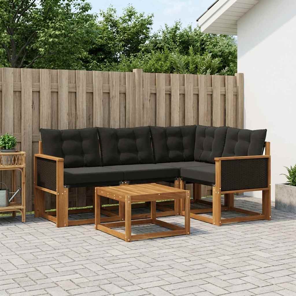 vidaXL Conjunto de sofás de exterior 5 uds. Natural y negro