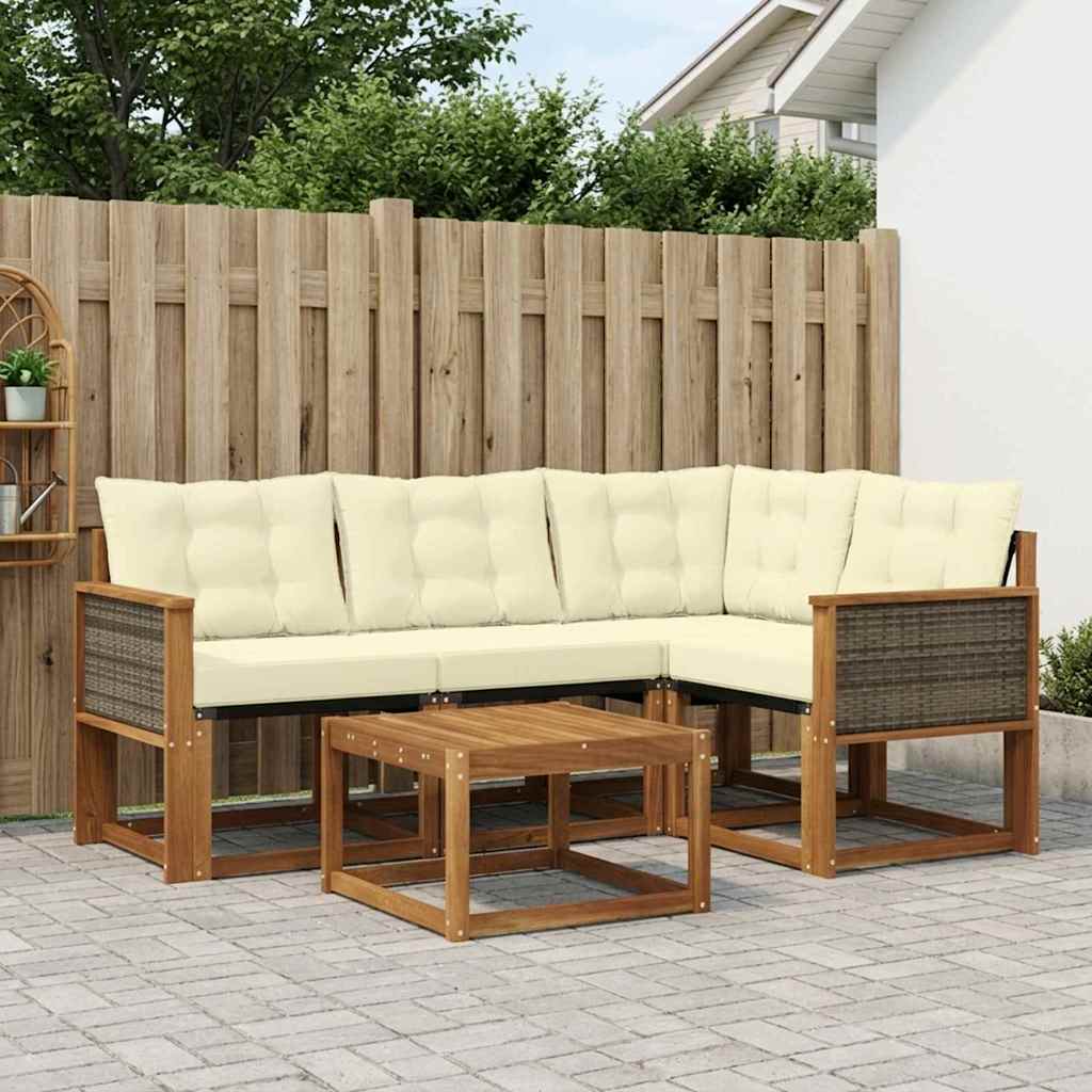 vidaXL Conjunto de sofás de exterior 5 uds. Natural y Crema