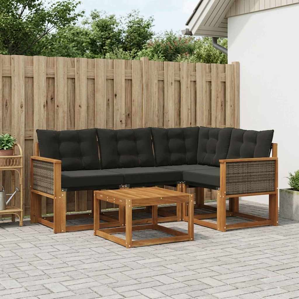 vidaXL Conjunto de sofás de exterior 5 uds. Natural y negro