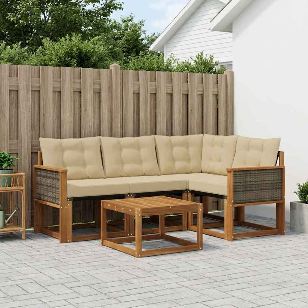 vidaXL Conjunto de sofás de exterior 5 uds. Natural y Beige