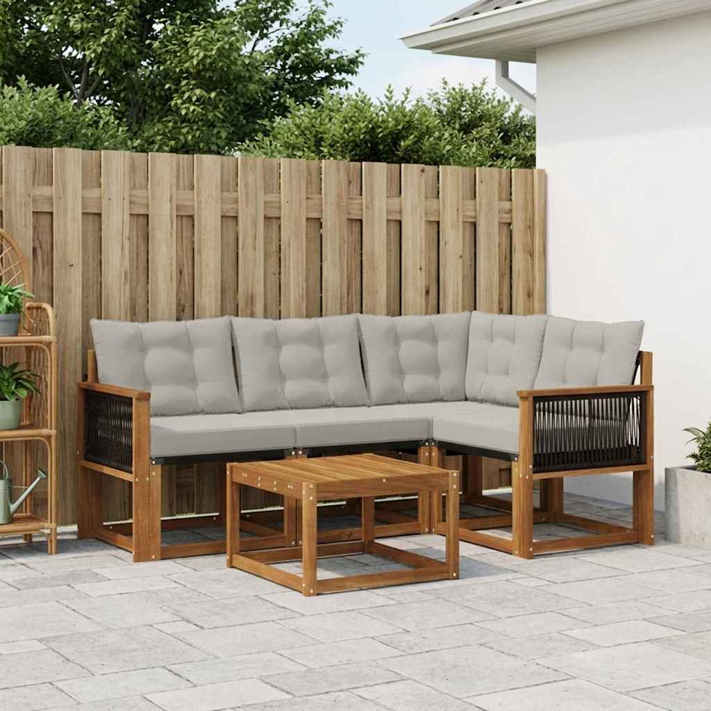 vidaXL Conjunto de sofás de exterior 5 uds. Natural y Gris Claro