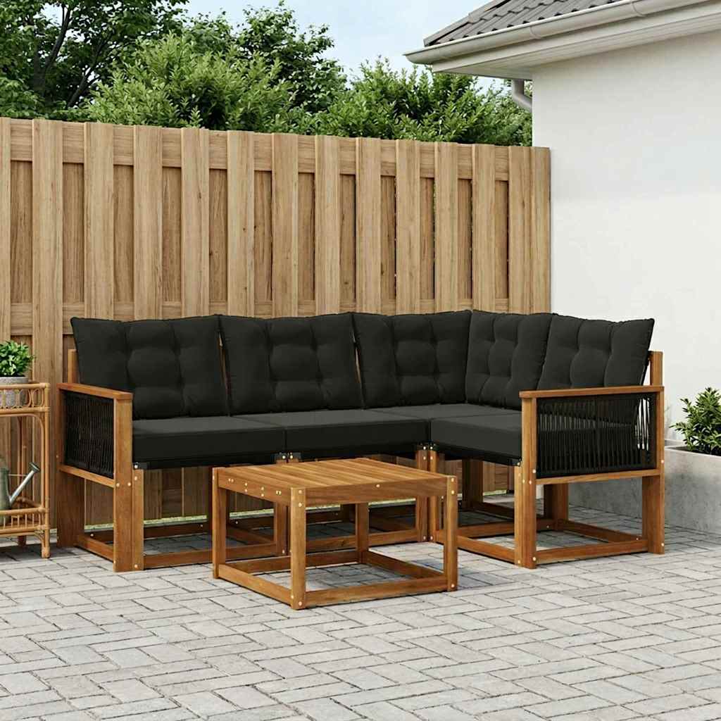 vidaXL Conjunto de sofás de exterior 5 uds. Natural y negro