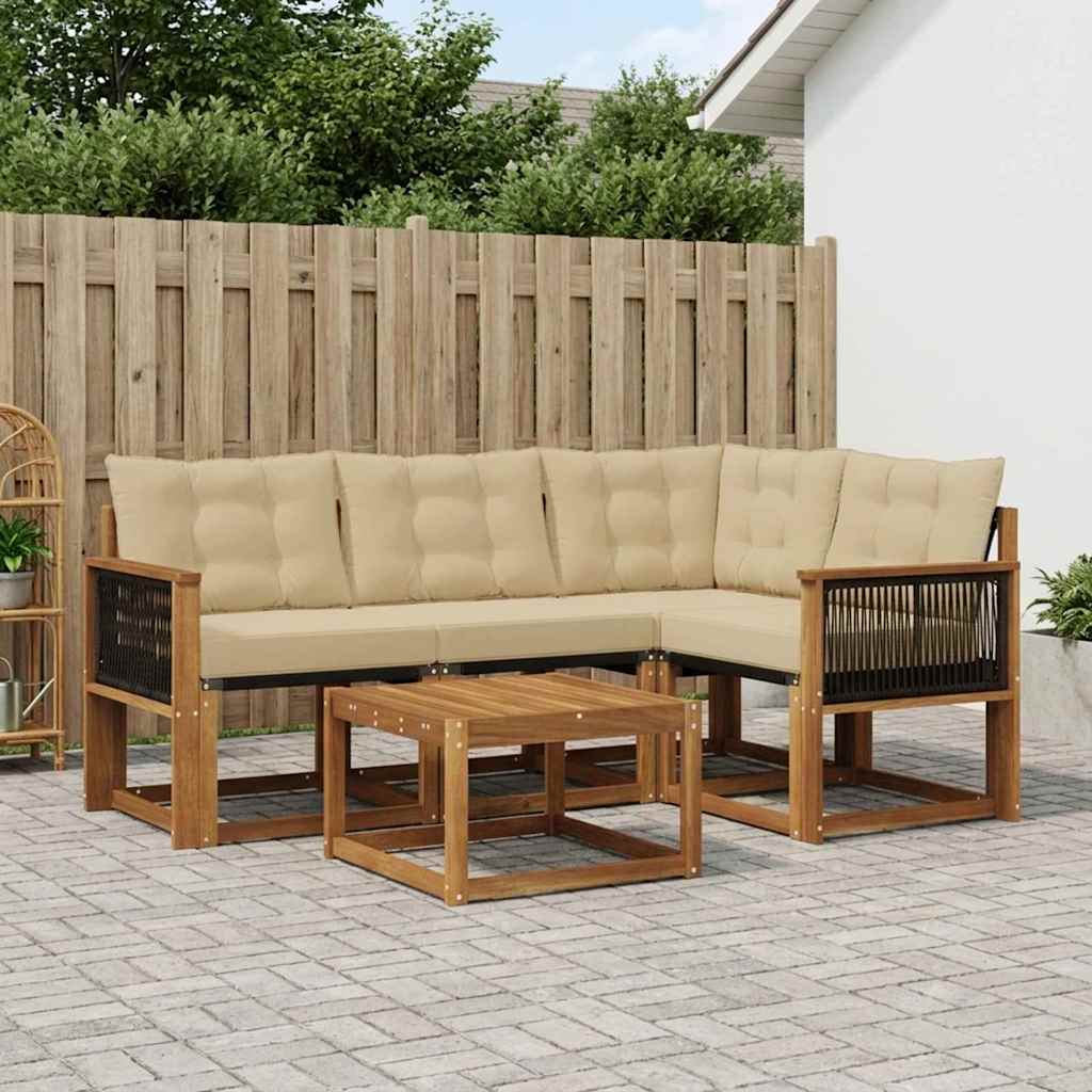 vidaXL Conjunto de sofás de exterior 5 uds. Natural y Beige