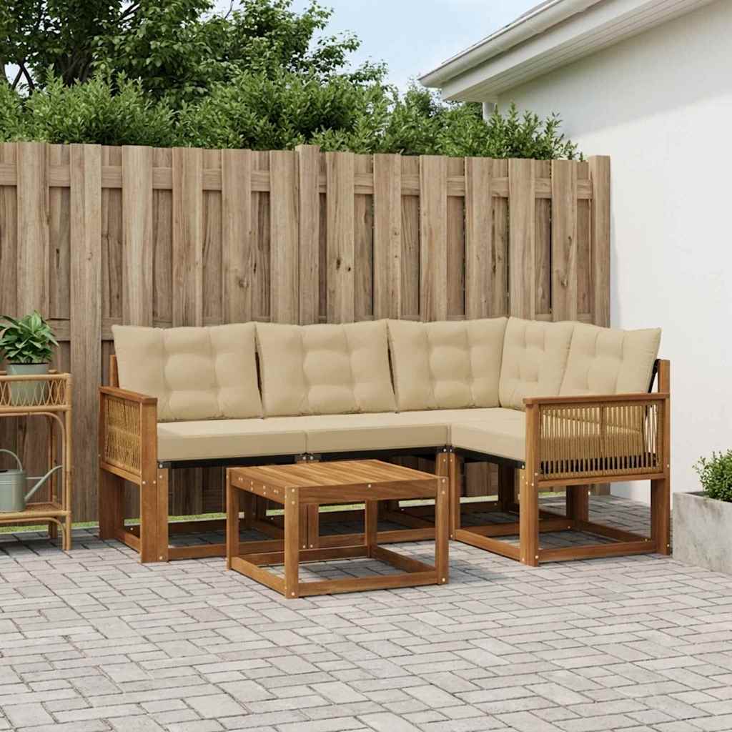 vidaXL Conjunto de sofás de exterior 5 uds. Natural y Beige