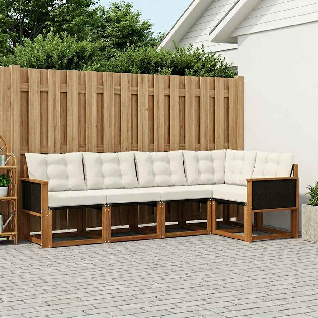 vidaXL Conjunto de sofás de exterior 5 uds. Natural y Crema