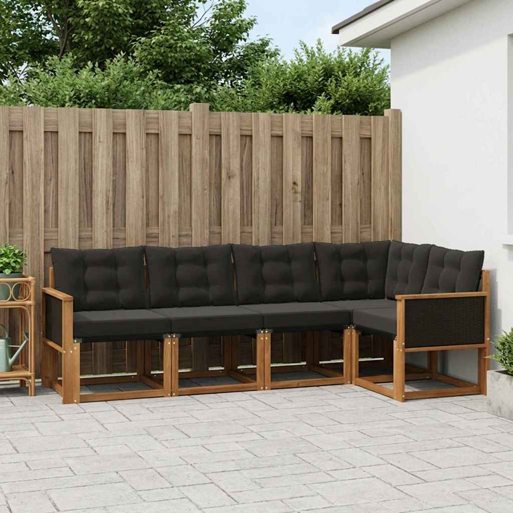 vidaXL Conjunto de sofás de exterior 5 uds. Natural y negro