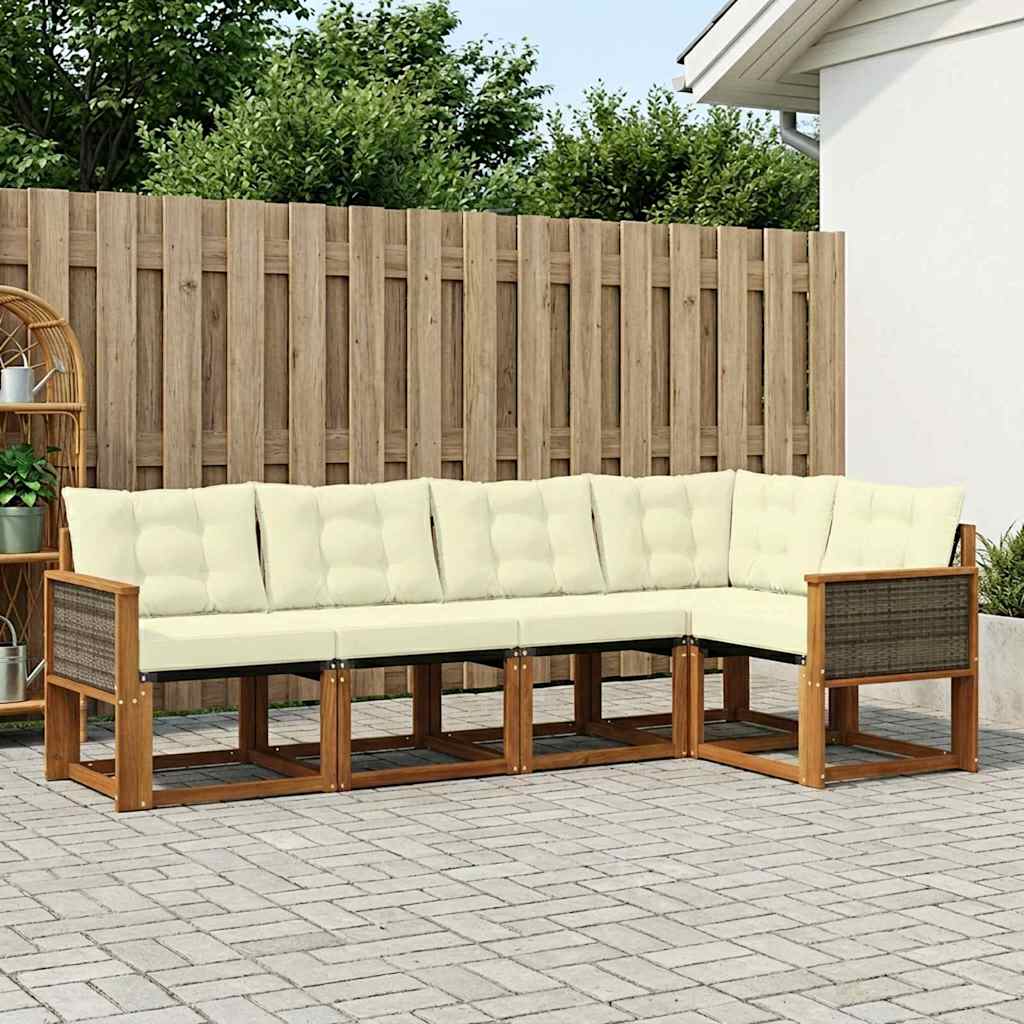 vidaXL Conjunto de sofás de exterior 5 uds. Natural y Crema