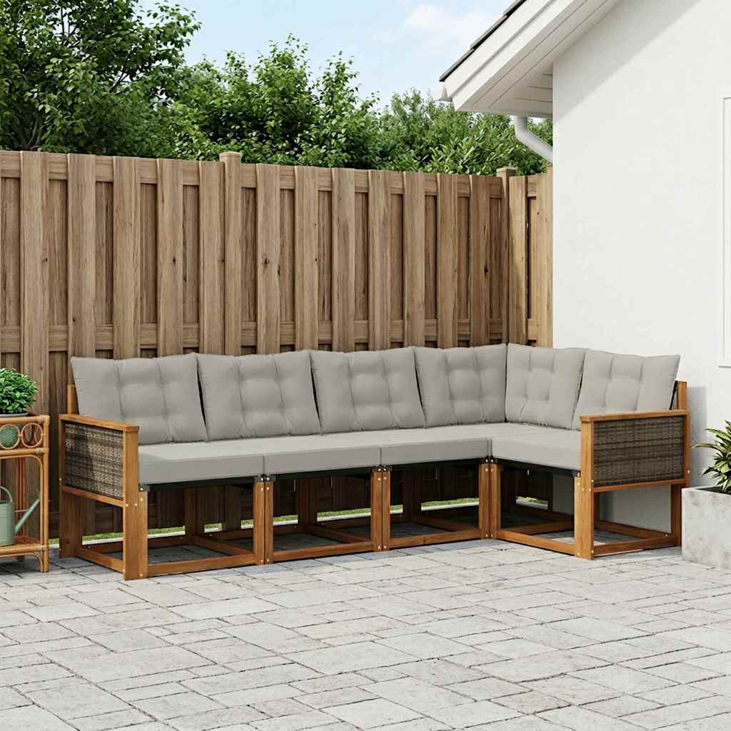 vidaXL Conjunto de sofás de exterior 5 uds. Natural y Gris Claro