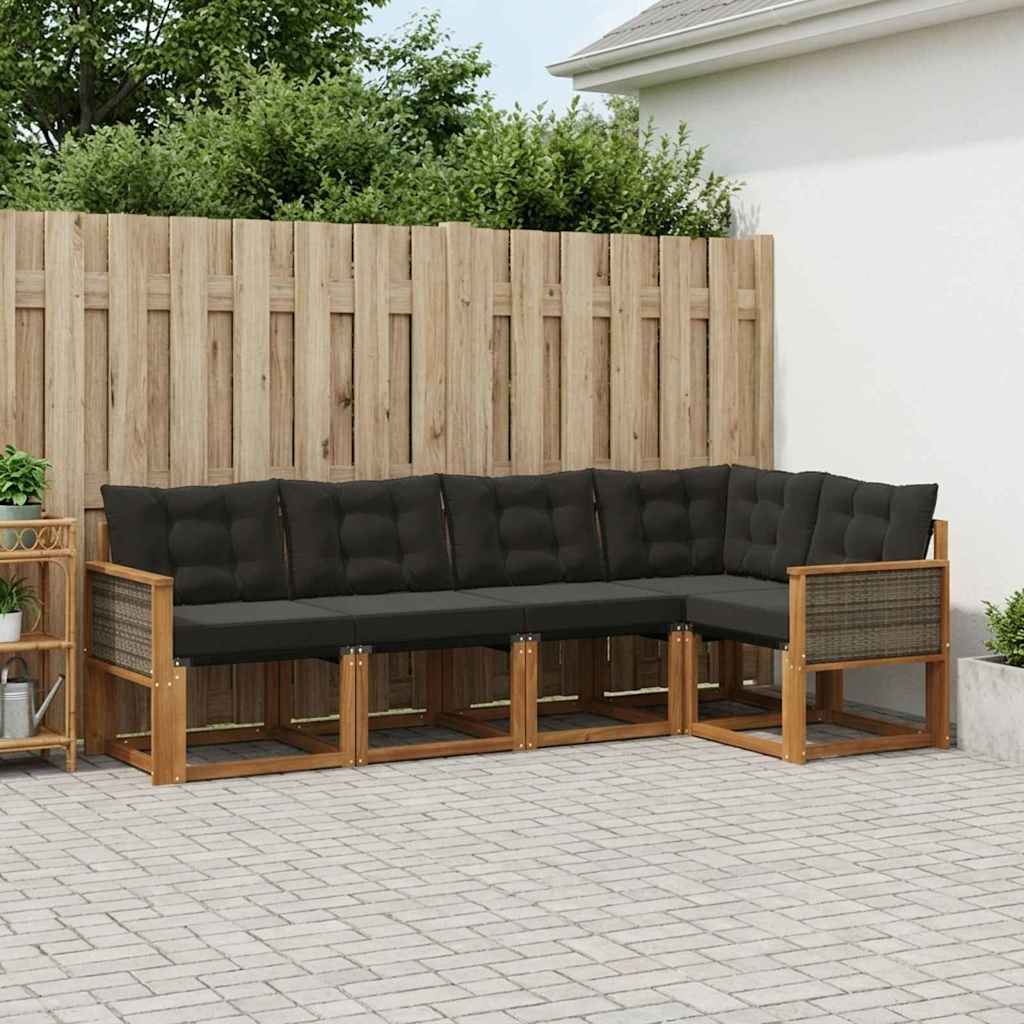 vidaXL Conjunto de sofás de exterior 5 uds. Natural y negro