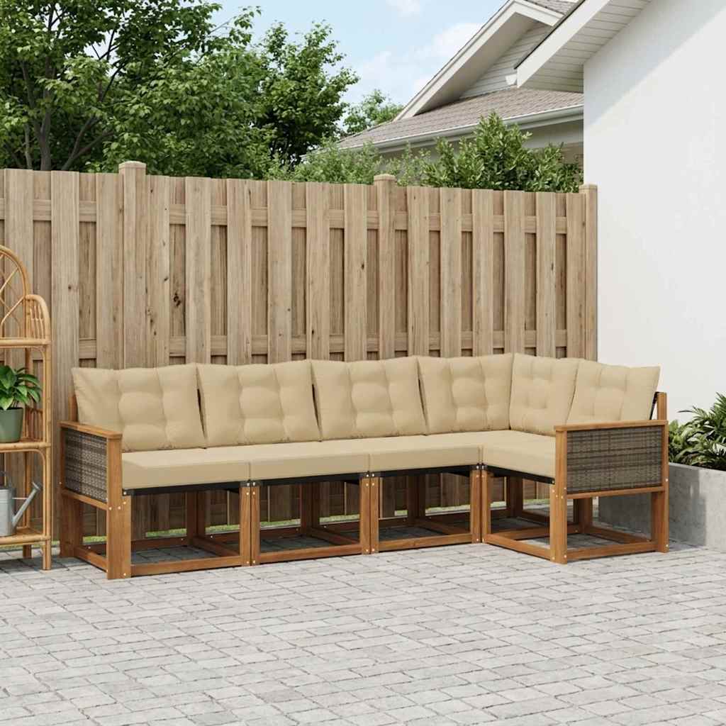 vidaXL Conjunto de sofás de exterior 5 uds. Natural y Beige