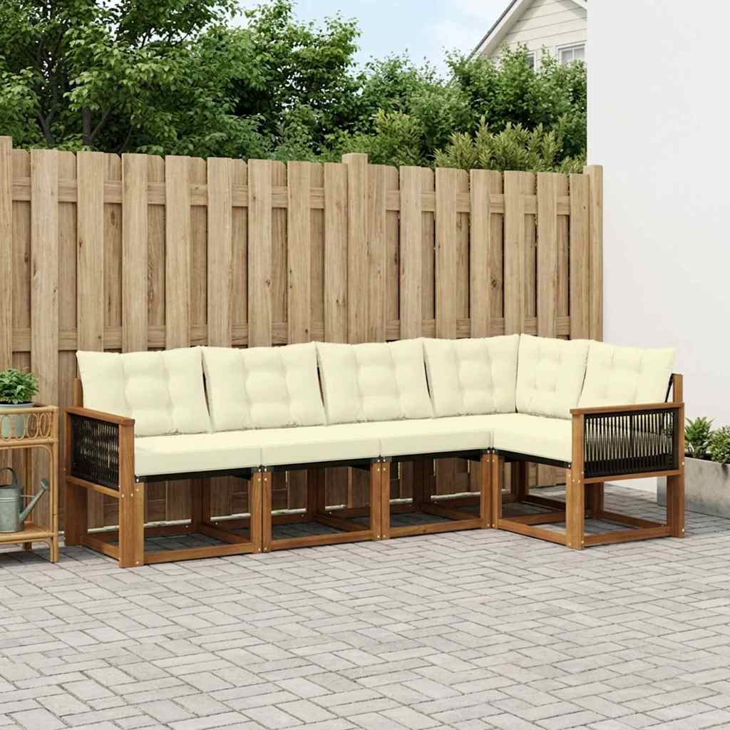 vidaXL Conjunto de sofás de exterior 5 uds. Natural y Crema