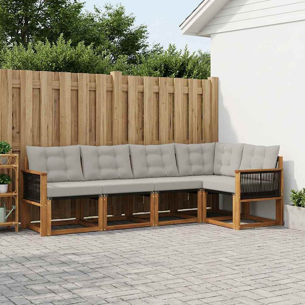 vidaXL Conjunto de sofás de exterior 5 uds. Natural y Gris Claro
