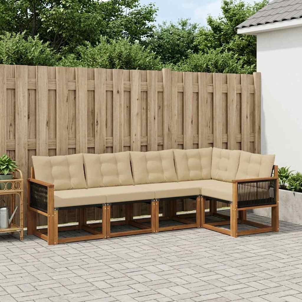 vidaXL Conjunto de sofás de exterior 5 uds. Natural y Beige