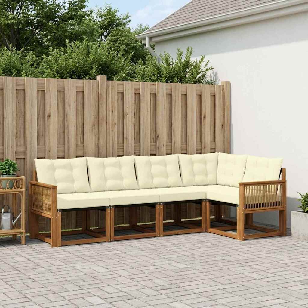 vidaXL Conjunto de sofás de exterior 5 uds. Natural y Crema