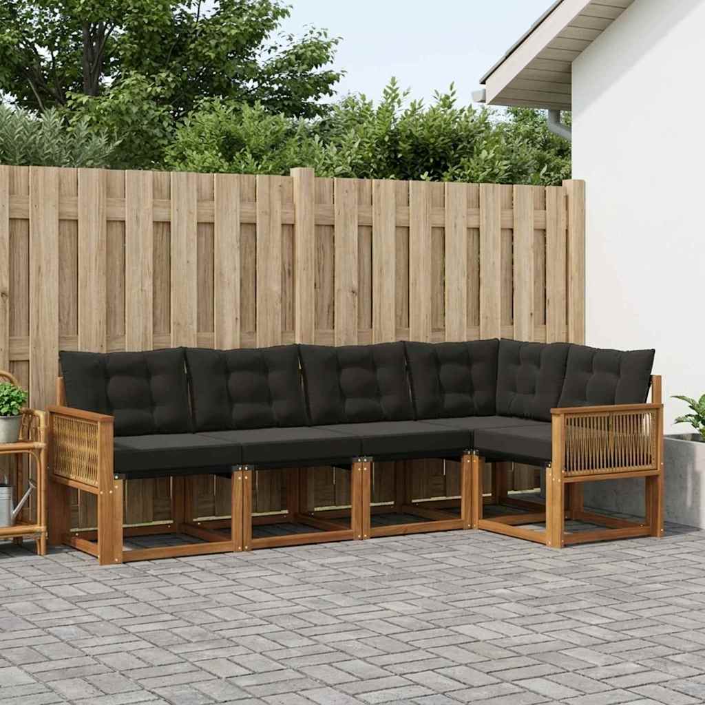 vidaXL Conjunto de sofás de exterior 5 uds. Natural y negro