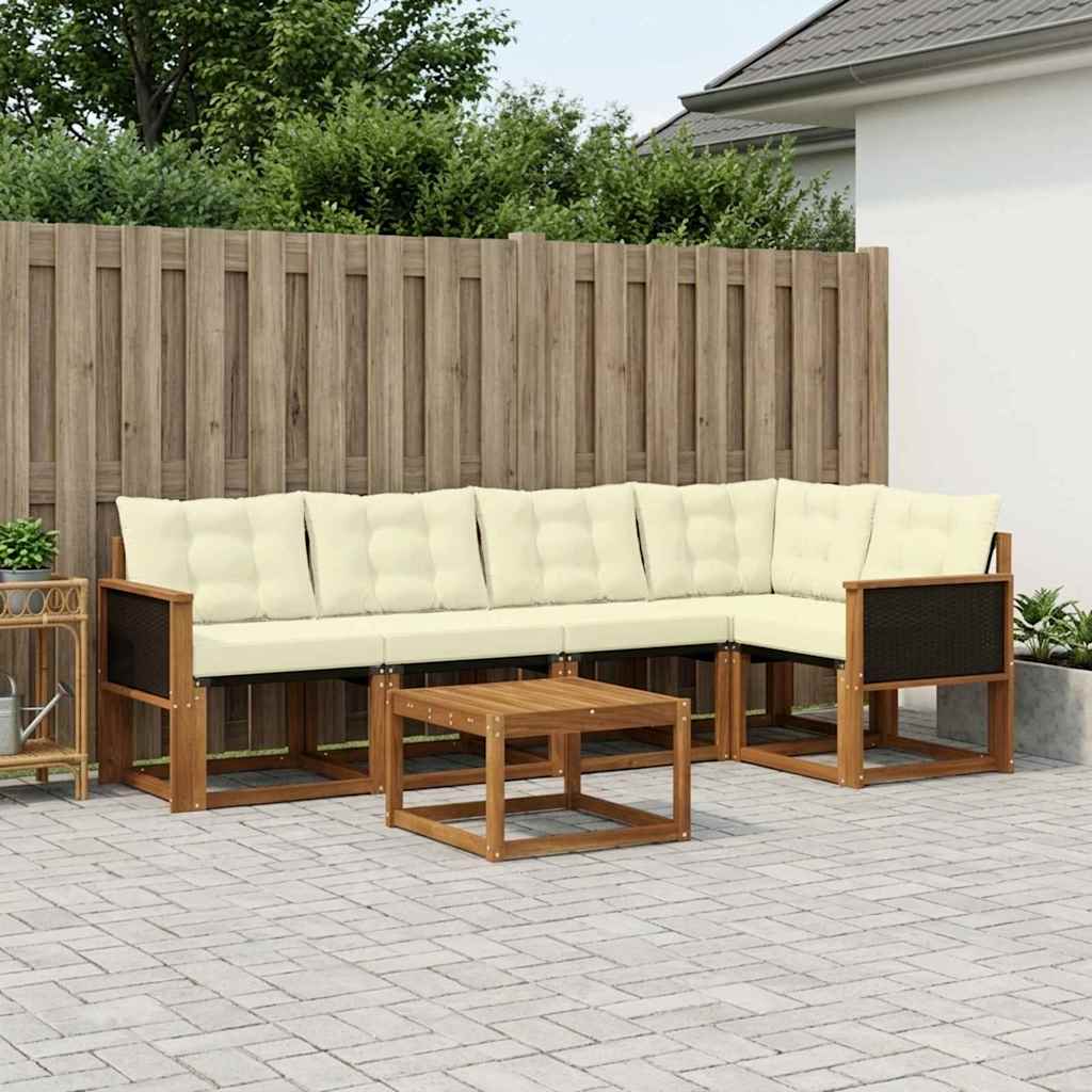 vidaXL Conjunto de sofás de exterior 6 uds. Natural y Crema