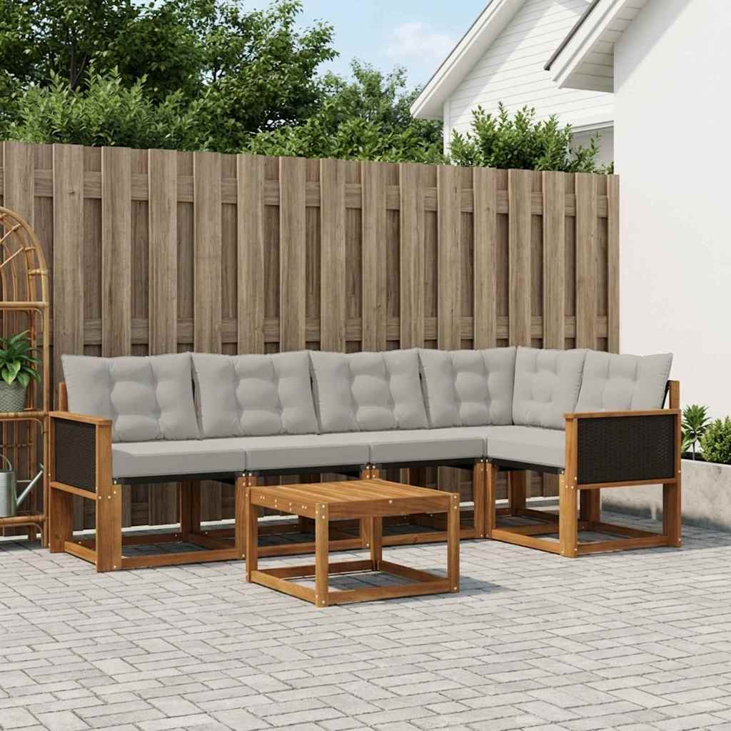 vidaXL Conjunto de sofás de exterior 6 uds. Natural y Gris Claro
