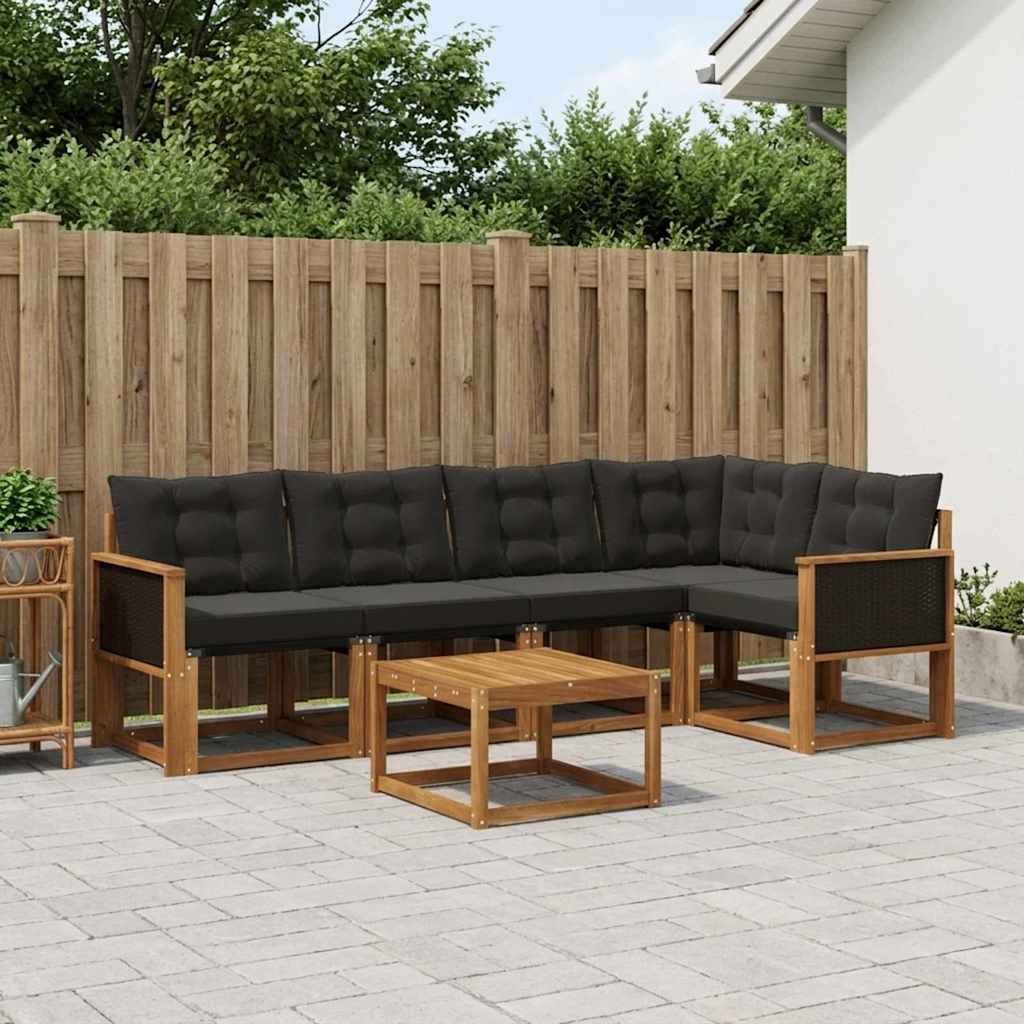 vidaXL Conjunto de sofás de exterior 6 uds. Natural y negro
