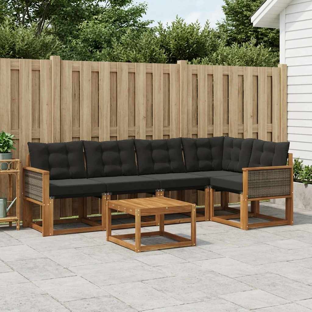 vidaXL Conjunto de sofás de exterior 6 uds. Natural y negro