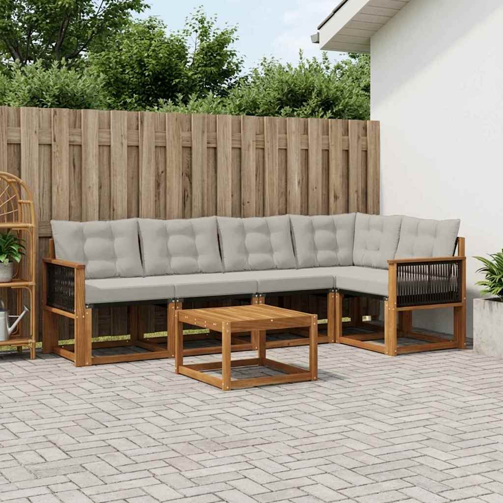 vidaXL Conjunto de sofás de exterior 6 uds. Natural y Gris Claro