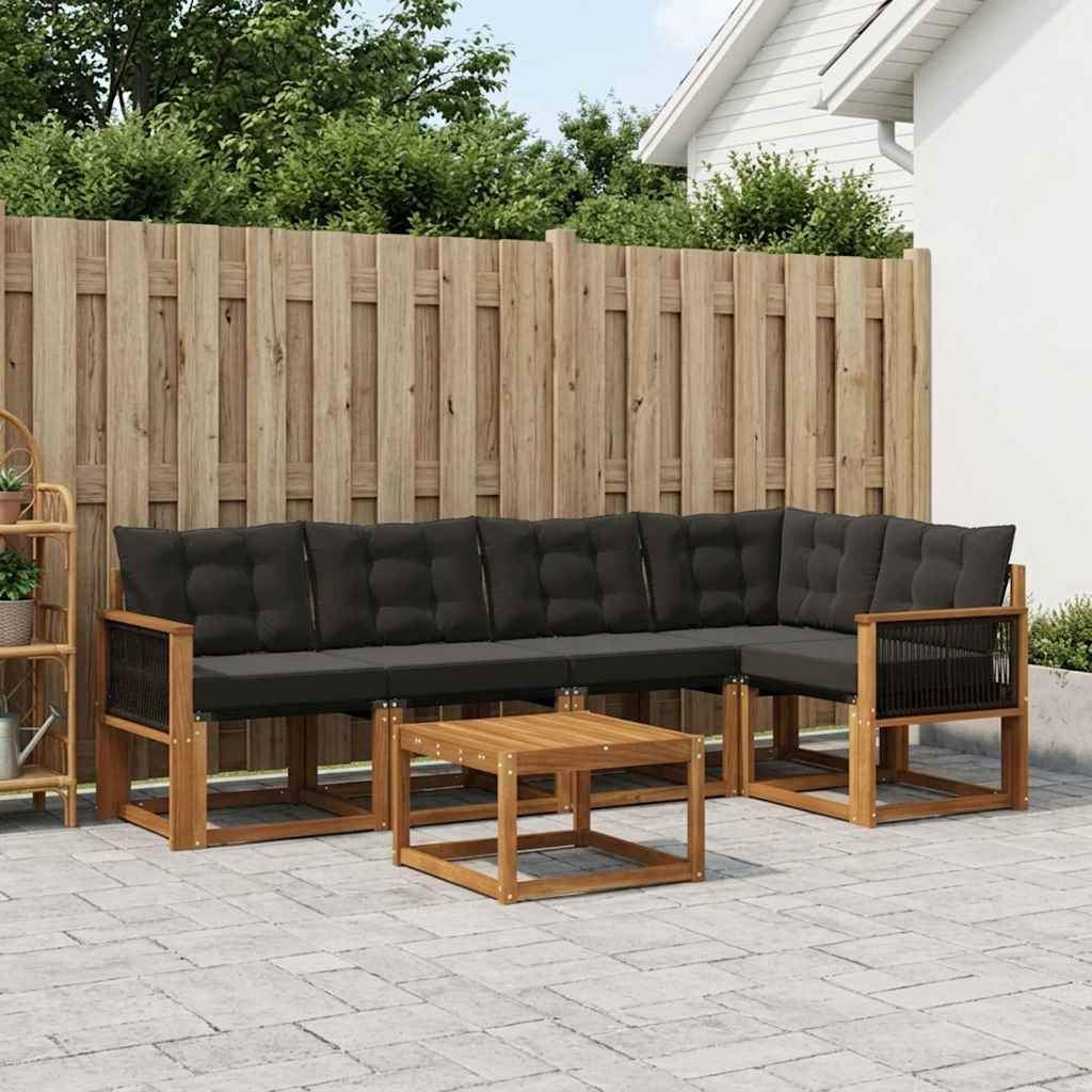 vidaXL Conjunto de sofás de exterior 6 uds. Natural y negro