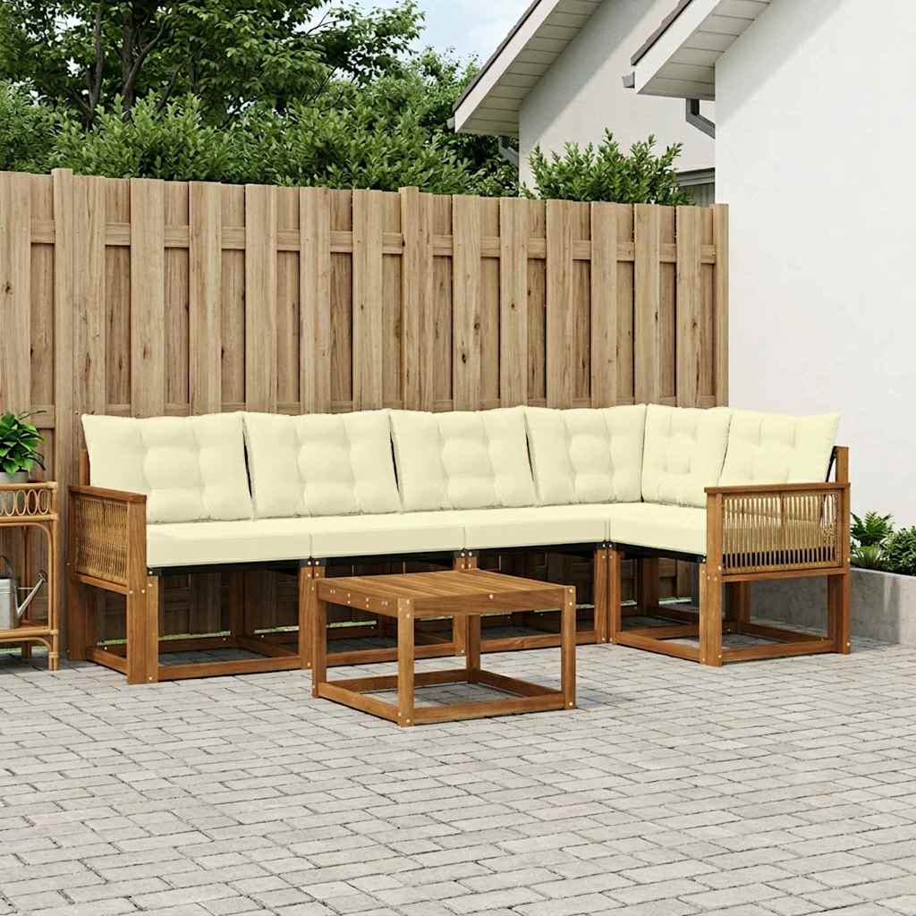 vidaXL Conjunto de sofás de exterior 6 uds. Natural y Crema